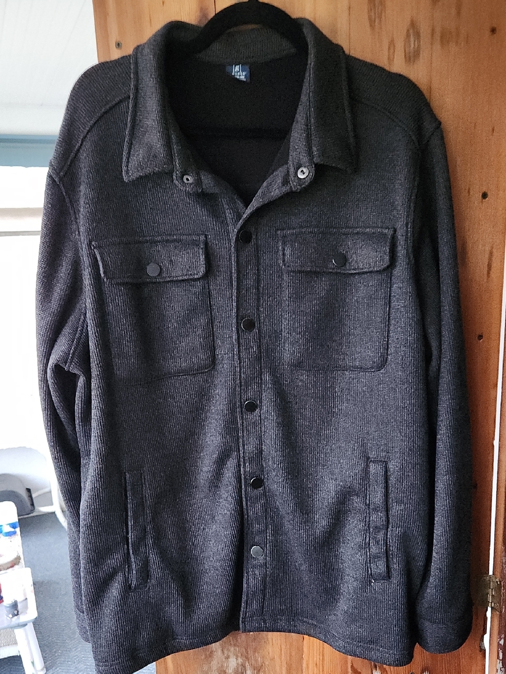 Men's Dark Charcoal Button-Front Shirt Jacket - XL